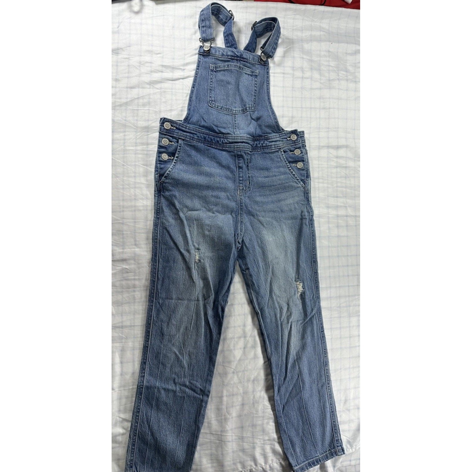 Cat & Jack Girls Straight Leg Denim Overalls - Size L (10/12) - Distressed Blu